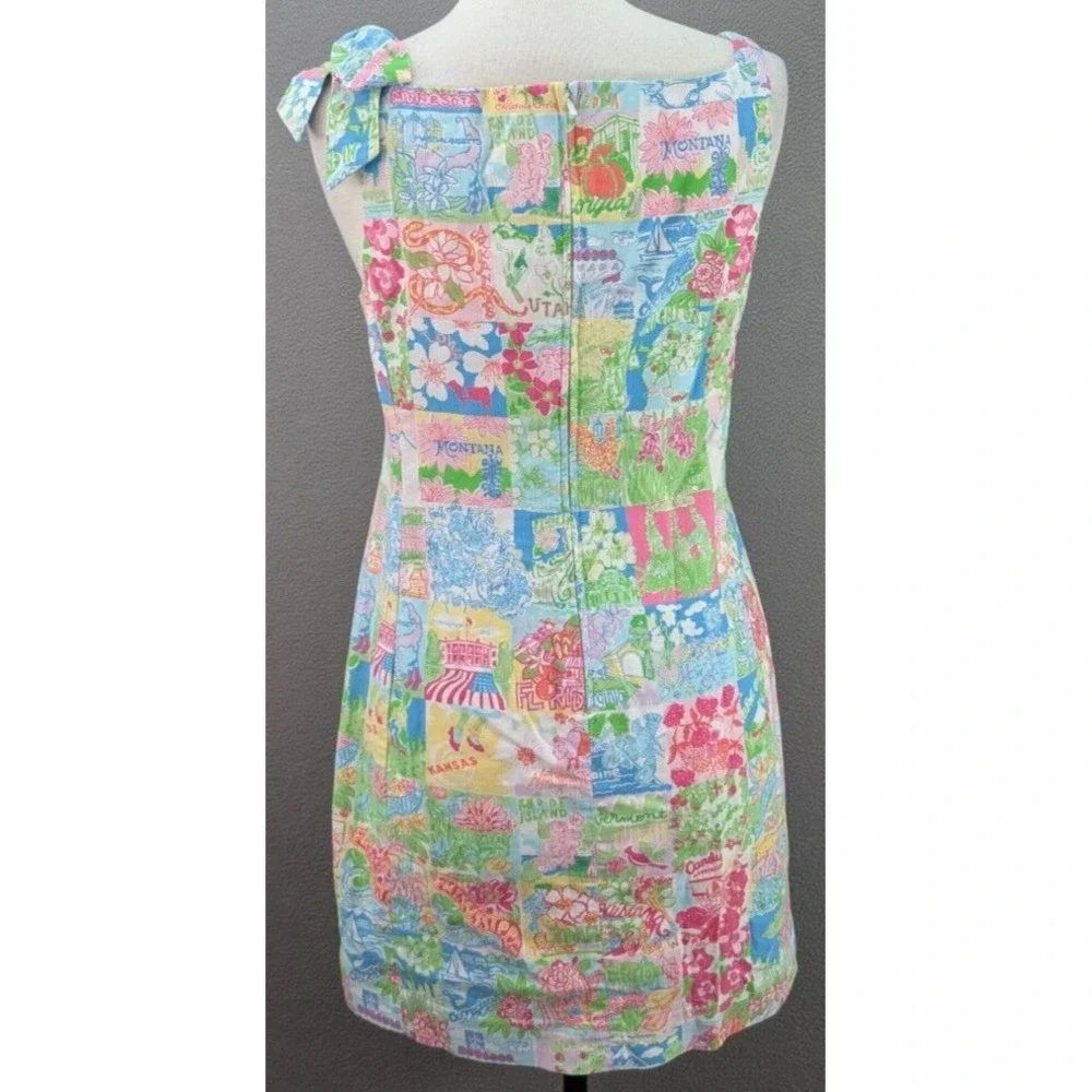 Lilly Pulitzer Shift Dress Sz 6 Multicolor Patchwork Sleeveless Bow Strap Resort - Picture 9 of 16